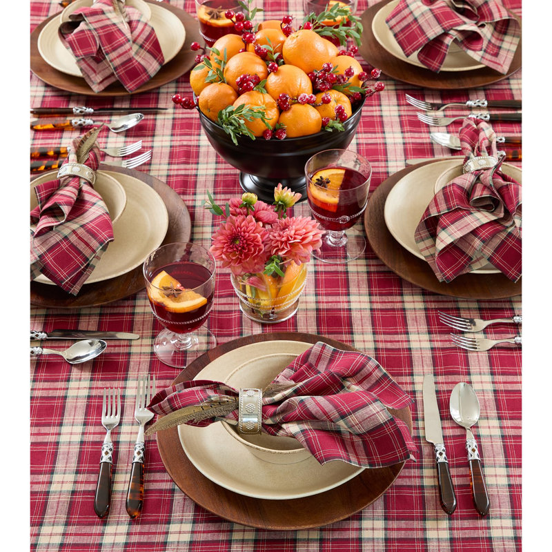 100% Pure Line - Tablecloth Burgundy Plaid, 52" Square
