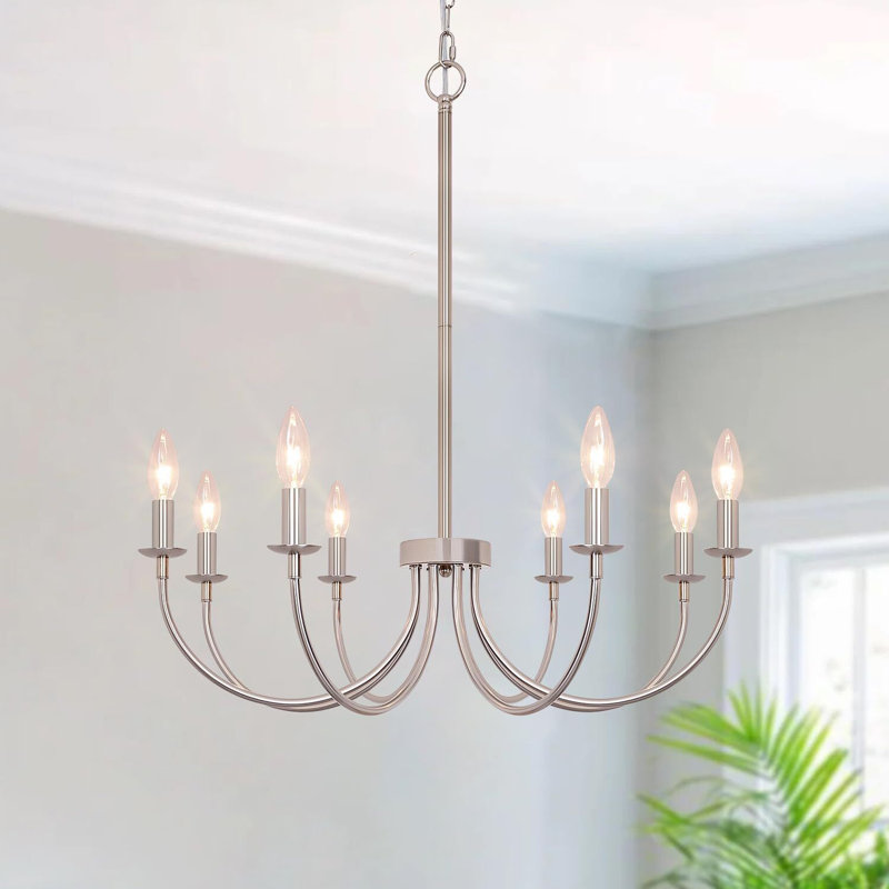 8 Lights Brushed Nickel Modern Candle Chandelier, 8 Lights