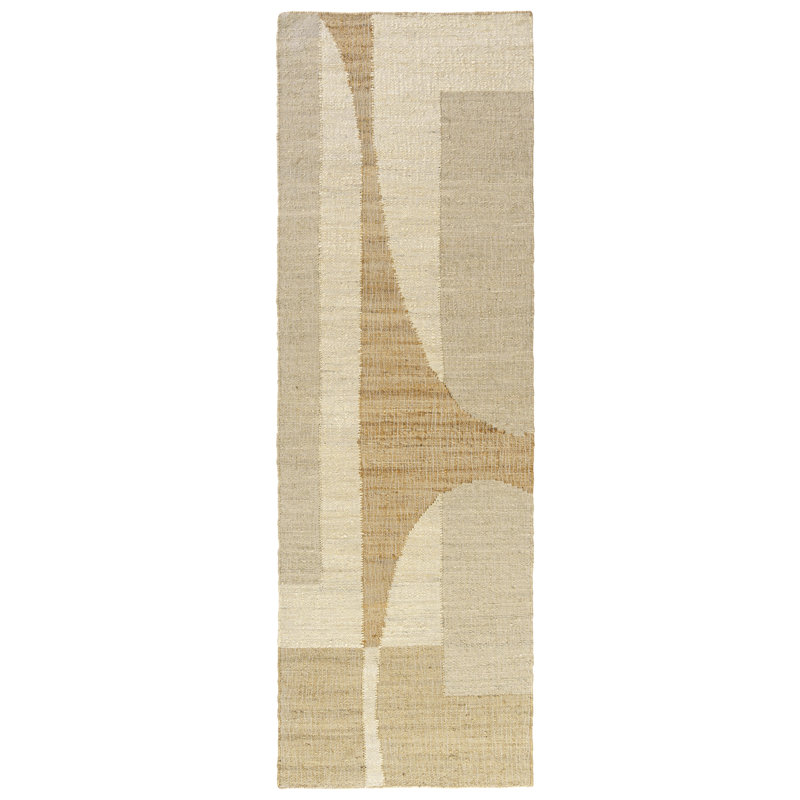 Tapis intérieur ivoire / naturel contemporain à motif abstrait tissé à la main, Tapis de couloir 2 pi 6 po x 8 pi