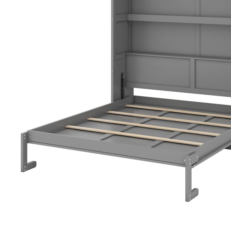 Grand lit escamotable avec tablettes, gris
