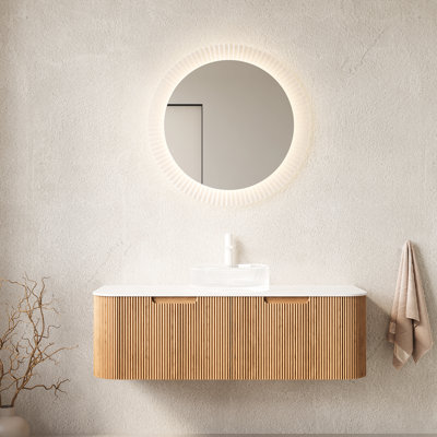 Floating 48" Bathroom Vanity With White Crystal Glass Basin, Storage Drawers, 2 Pre-assembled Cabinet, Soft Close System