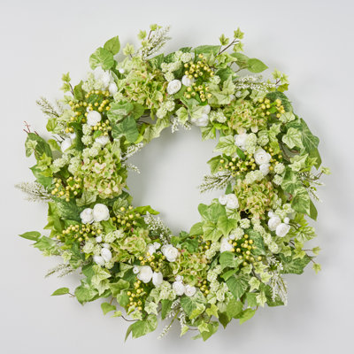 Couronne pour porte d'hortensia et de baies