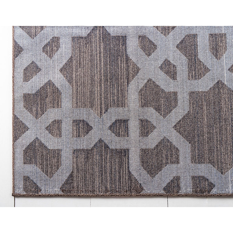 Tapis à motif géométrique brun Theodora, Rond 8 pi