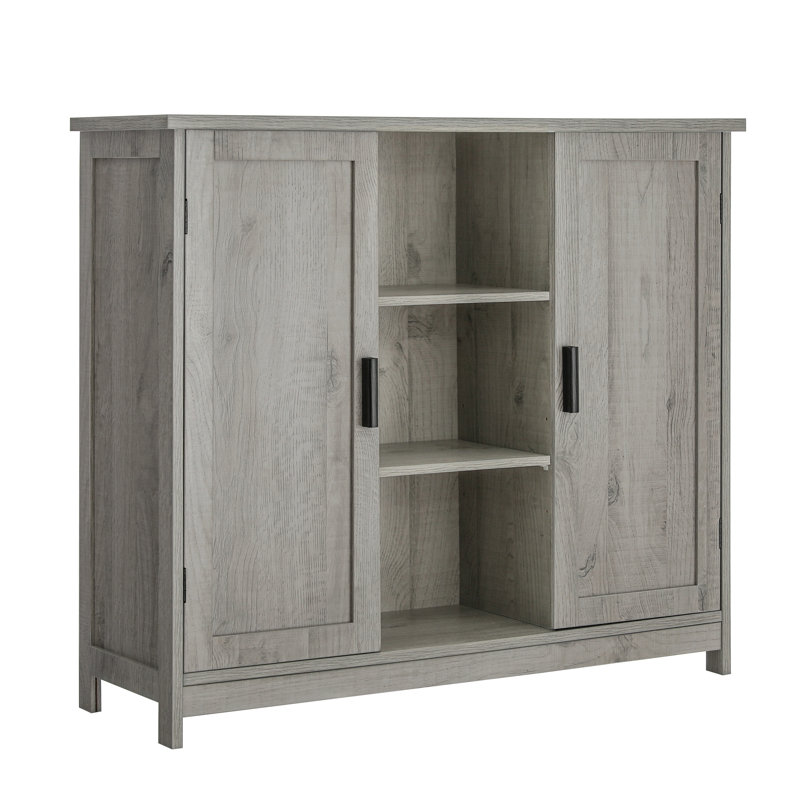 Kainaat 31.7'' Tall Floor Storage Cabinet,Bathroom Storage Cabinet with 2 Doors and 2 Open Shelves, Gray