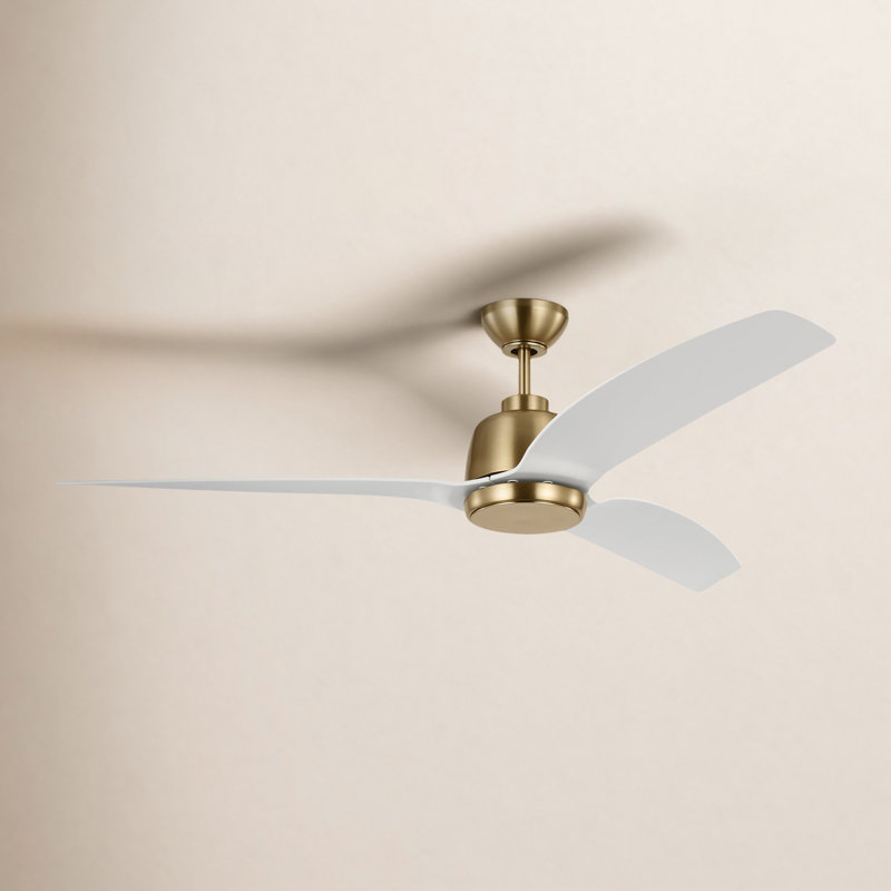 Carly LED Downrod Ceiling Fan, 15.40" H x 60" W x 60" D, Satin Brass, White
