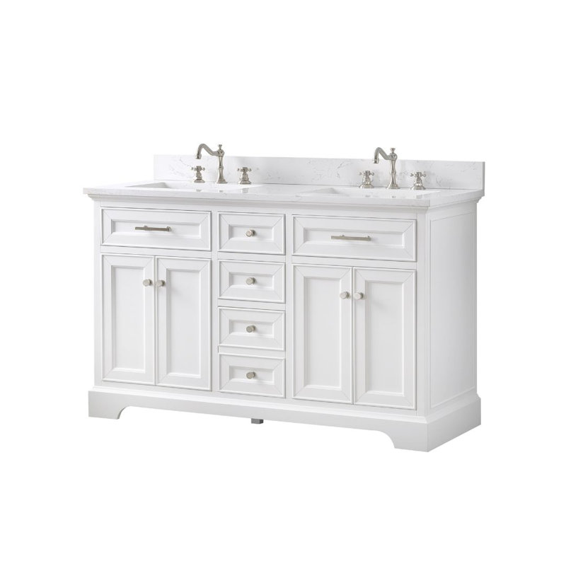 Currahee 54" Double Bathroom Vanity Set, White/Brushed Nickel