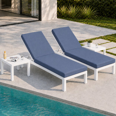4-piece Outdoor Aluminum Chaise Lounge Set With Adjustable Backrests, Side Tables And Cushions