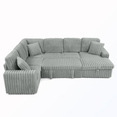 U-Shaped Striped Upholstered Sofa With Storage
