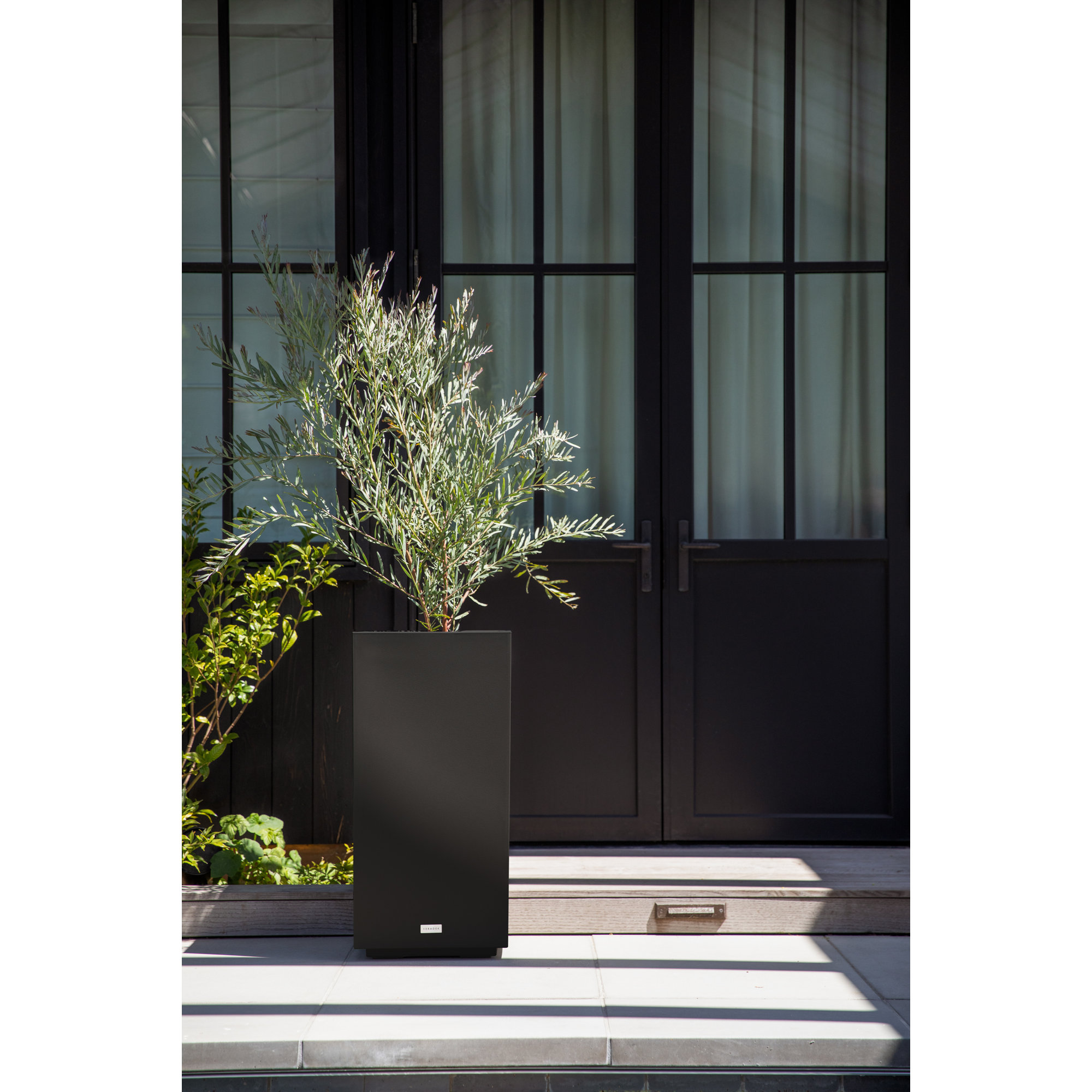 Block Series Pedestal Planter, Black, 31.75” H x 15.5” W x 15.5” D
