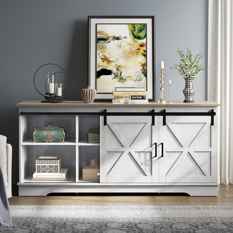 Drayke 59" Rectangular Farm House Slide Door TV Stand for TVs up to 65" For Living Room