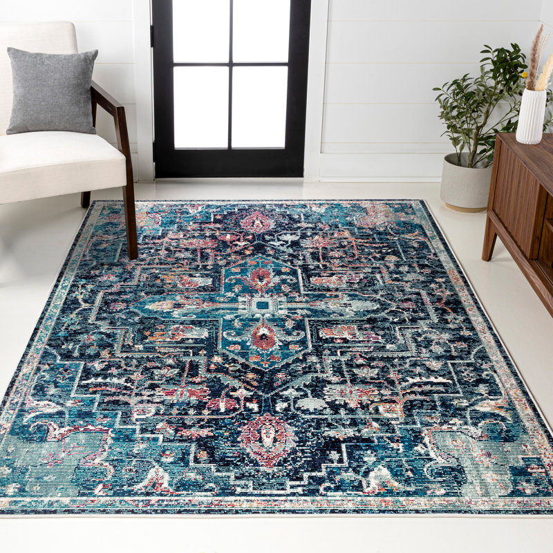 Tapis bleu / bleu marine Steverson, Rectangulaire 3 pi x 5 pi