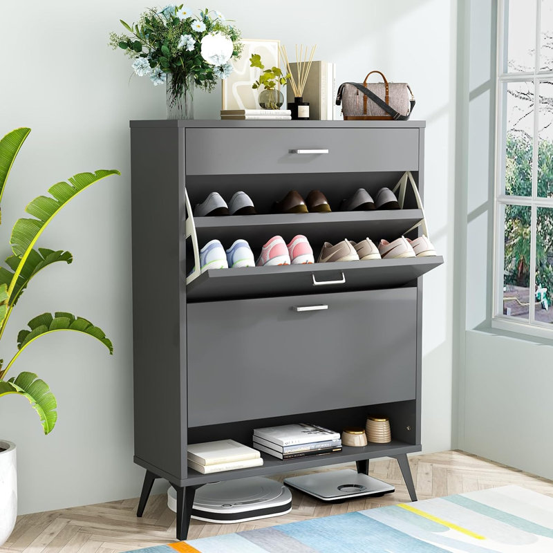 15 Pair Shoe Storage Cabinet, Gray
