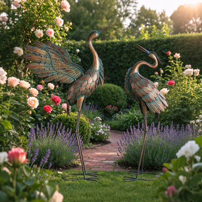 Statues de grue de jardin debout pour l'extérieur, oiseaux métalliques, art de jardin, grue de jardin