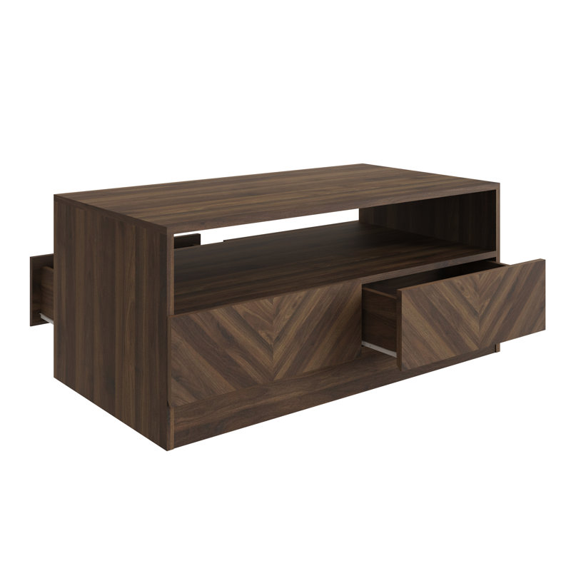 Murshida Solid Coffee Table with Storage, Dark Brown Wood