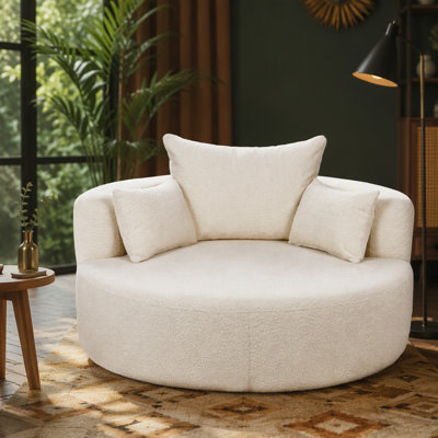 Fauteuil d'appoint pivotant à 360 ° avec 3 coussins amovibles pour le salon, la chambre à coucher, le bureau et l'hôtel, rouge orange