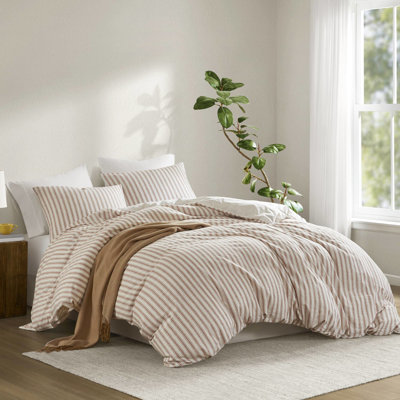 Couette pour très grand lit 3 pièces - mélange de lin naturel avec de la rayonne et du coton, literie confortable, attrait sophistiqué, utilisation à longueur d'année, fermeture à boutons avec attaches de coin en mélange de coton, pour toutes les saisons, classique