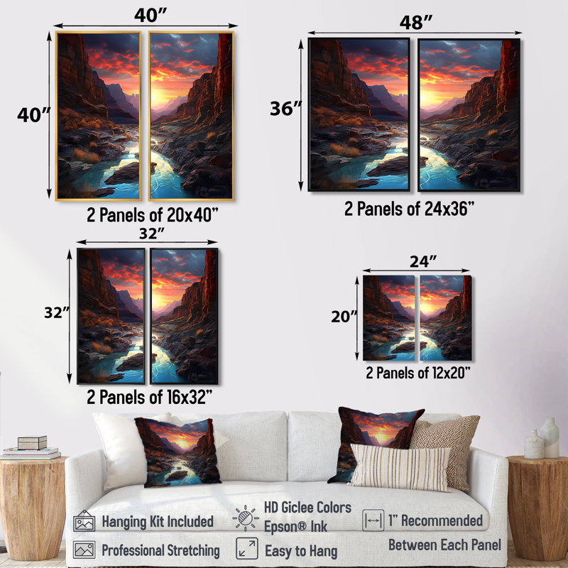Canyon Canyon Sunset I - Art mural traditionnel, 32" H x 32" W, Impression encadrée flottante, Silver