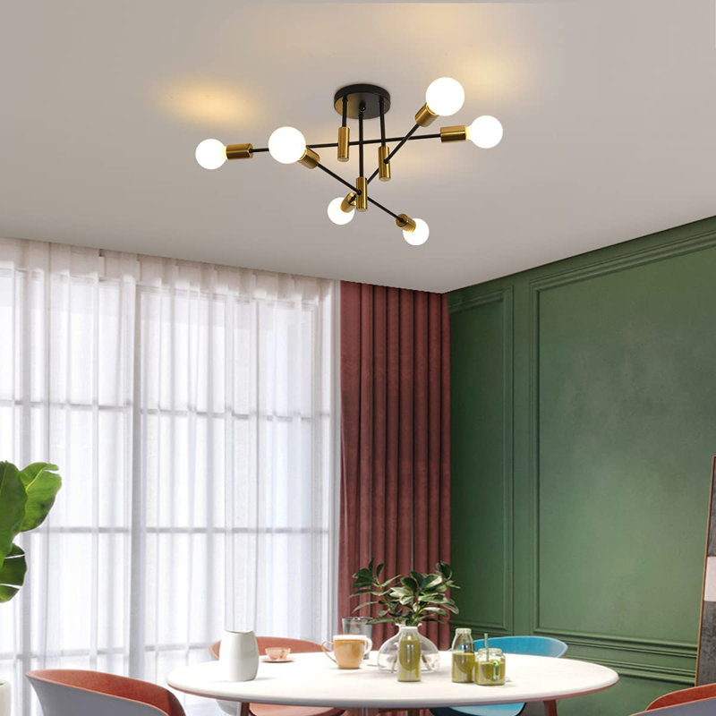 Coblitz 6-Light 62cm Sputnik Semi Flush Mount, Black/Gold