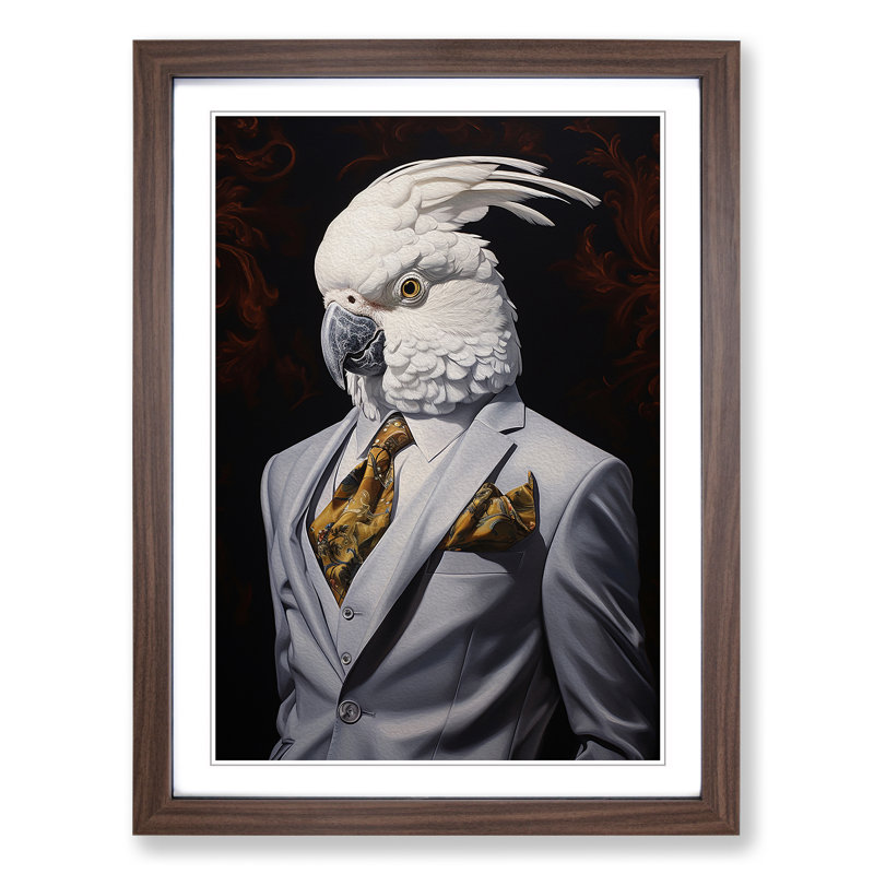 Cockatoo in a Suit No.3 1 Piece Single Picture Frame Wall Art, 64cm H x 46cm W x 2cm D, Walnut