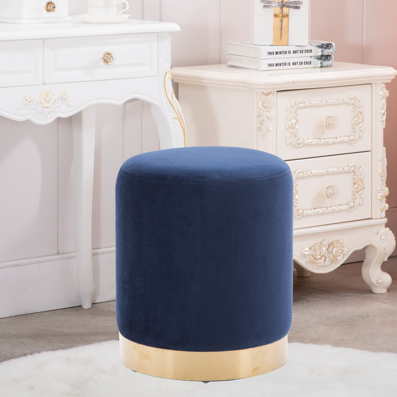 14'' Wide Cozy Velvet Round Ottoman, Blue