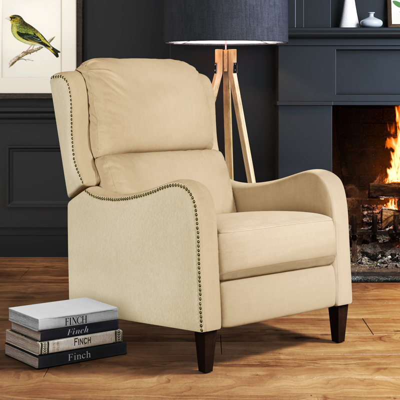 Fauteuil inclinable avec garniture cloutée Finch Eddington, Mélange de lin crème classique à deux tons