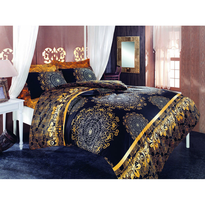 Dabirvaziri Cotton Blend, Polyester No Pattern Duvet Cover Set with Pillowcases Included, Black/Yellow