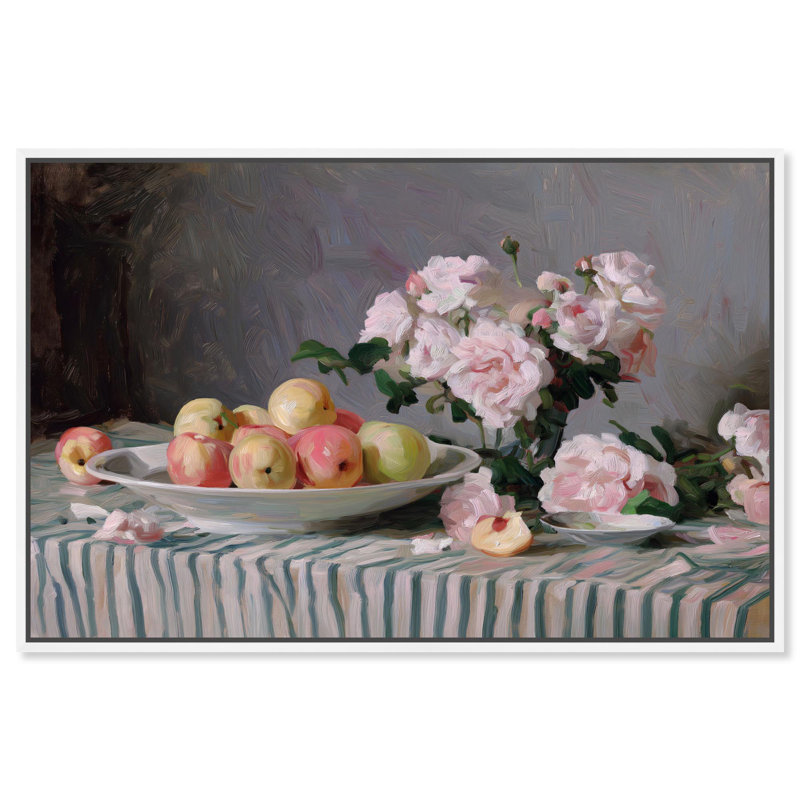 Peaches and Roses Farmhouse Art, reproduction d'art sur toile par Art Remedy, H 16 po x l 24 po, Structure noire