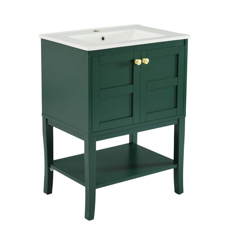 Meuble-lavabo 24 po avec lavabo supérieur, meuble-lavabo moderne avec 2 portes et meuble-lavabo simple
