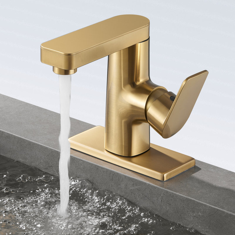 Single Hole Bathroom Faucet with Drain Assembly, Gold