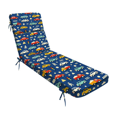  Outdoor Indoor 3'' Lounge Patio Cushion Colorful Cartoon Vehicles Traffic Blue Water-Resistant Chaise Lounge Cushion for Chair Patio Furniture Seat Cushion