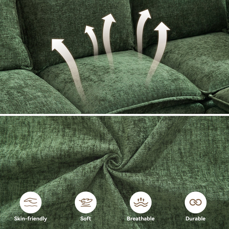 80.3" Wide Modular Storage 3-Seater Sofa, Green