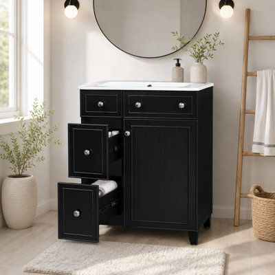 Meuble-lavabo de style moderne 24 po avec lavabo en céramique, 2 tiroirs, 1 porte