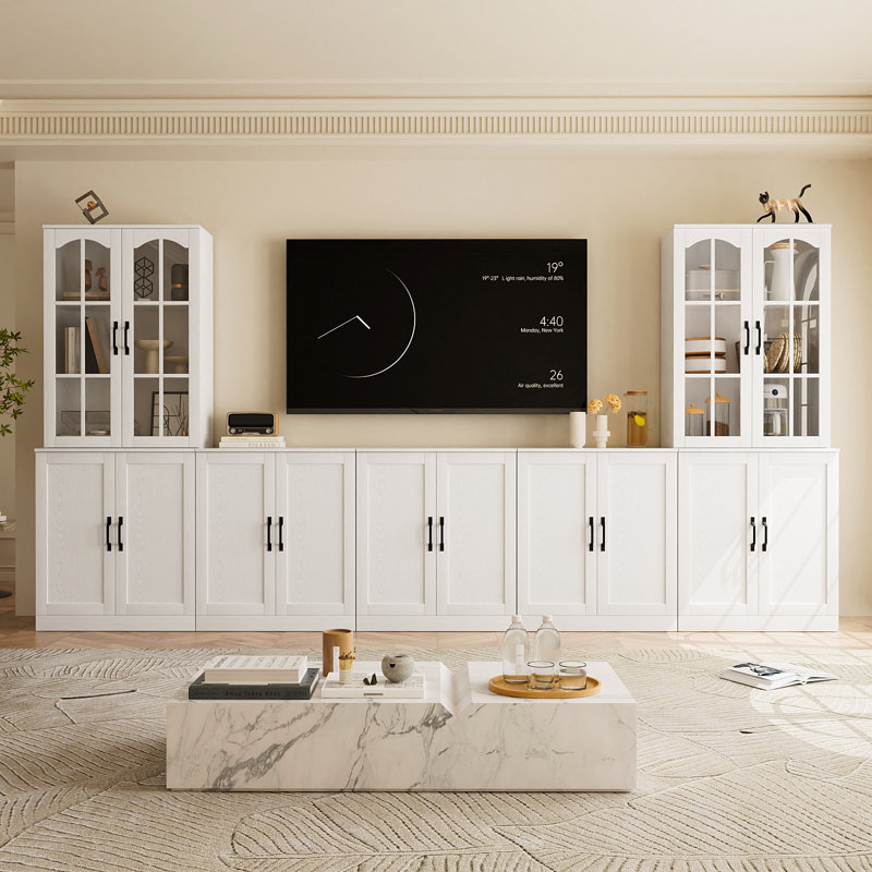 Meuble télé moderne avec 3 tablettes pour téléviseur de 70 po ou moins, meuble télé avec 3 armoires de rangement