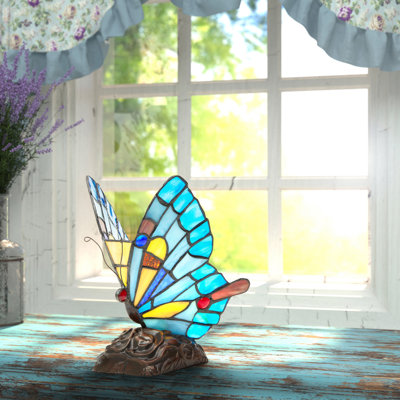 Cristobal 9"H Colorful Butterfly Stained Glass Novelty Light