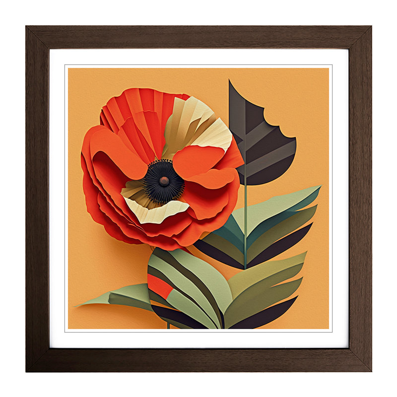 Poppy Flower Bauhaus - Single Picture Frame Print on Wood, Walnut