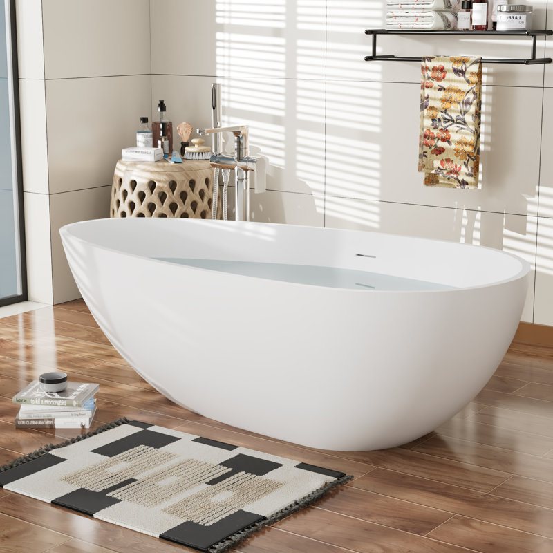 67'' Matte White Solid Surface Freestanding Soaking Bathtub