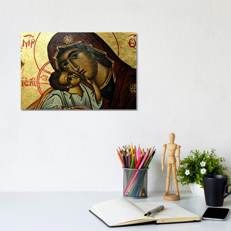 Christian Icon Virgin Mary - Wrapped Canvas Painting, 20.32 cm H x 30.48 cm W