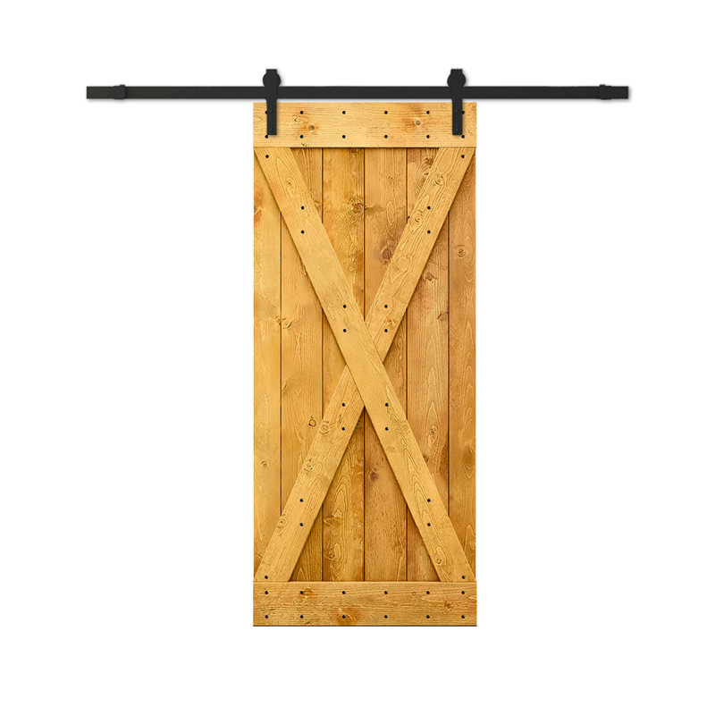 Porte de grange à panneaux et en bois avec quincaillerie d'installation, 44 po x 84 po, Érable colonial, Noir mat