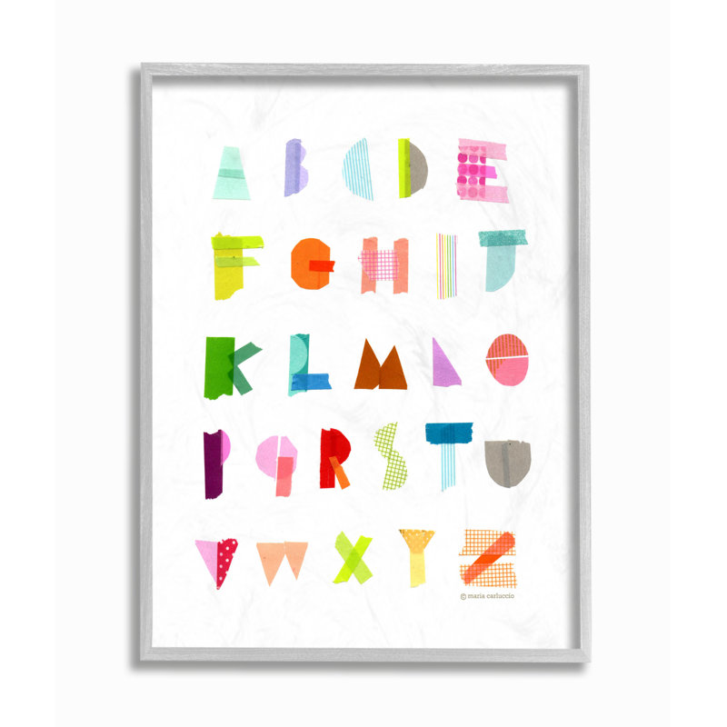 Collage de papier alphabet, art encadré Feeney, H 20 po x l 16 po x P 1,5 po, Encadré gris