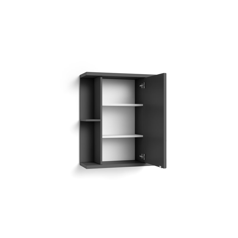 Eudaldo 600mm W 700mm H Surface Frameless Medicine Cabinet Mirror 4 Adjustable, Dark Grey