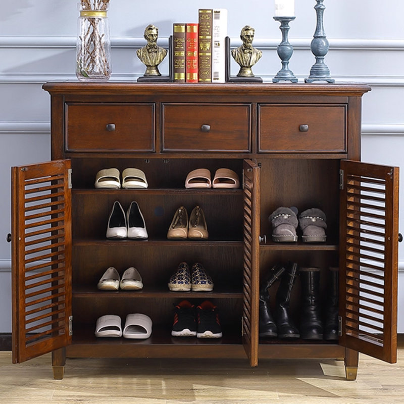 Dark-walnut Solid Wood Shoe Storage Bench