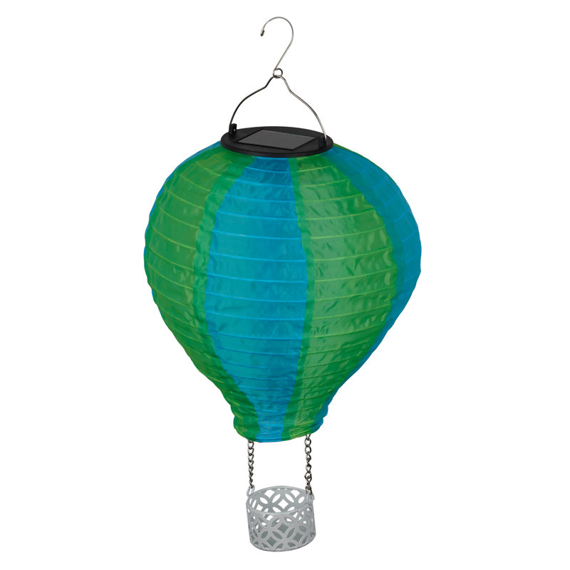 13"H Solar Hot Air Balloon with Flame LED Lights, Green