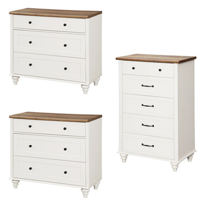 3 Piece Bedroom Set - Includes Mid Century 5 Drawer Dresser, Set Of 2 Bedside Tables With 3 Drawers, 3 Piece Dresser And Nightstand Sets