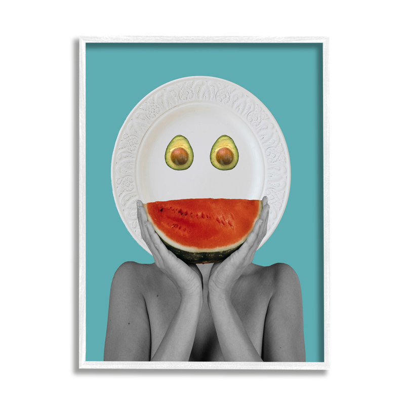 «Quirky Abstract Fruit Plate Head Watermelon Avocado» par Atelier Posters - impression, H 30 po x l 24 po x P 1,5 po