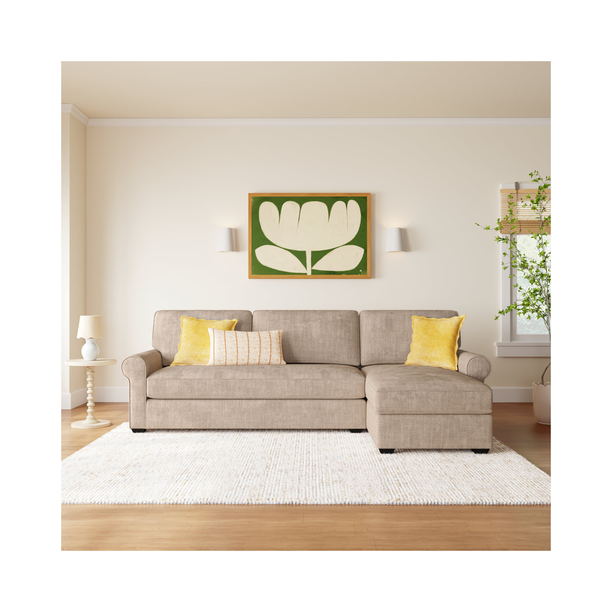 Porter Upholstered Chaise L-Sectional, Right Hand Facing, Conversation Linen Basketweave