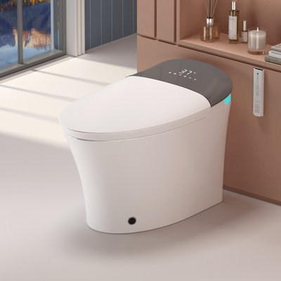Smart Toilet with Bidet, Automatic Flush, Heated Seat, 4 Cleaning Modes, Warm Air Dryer, LED Display, Night Light, 12-Inch Rough-In