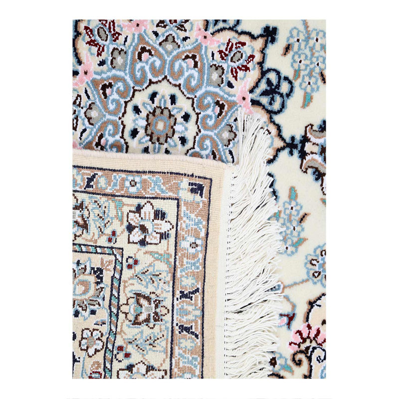 Ivory Fine Hand Knotted Persian Silk & wool Nain 2'3"X 3'