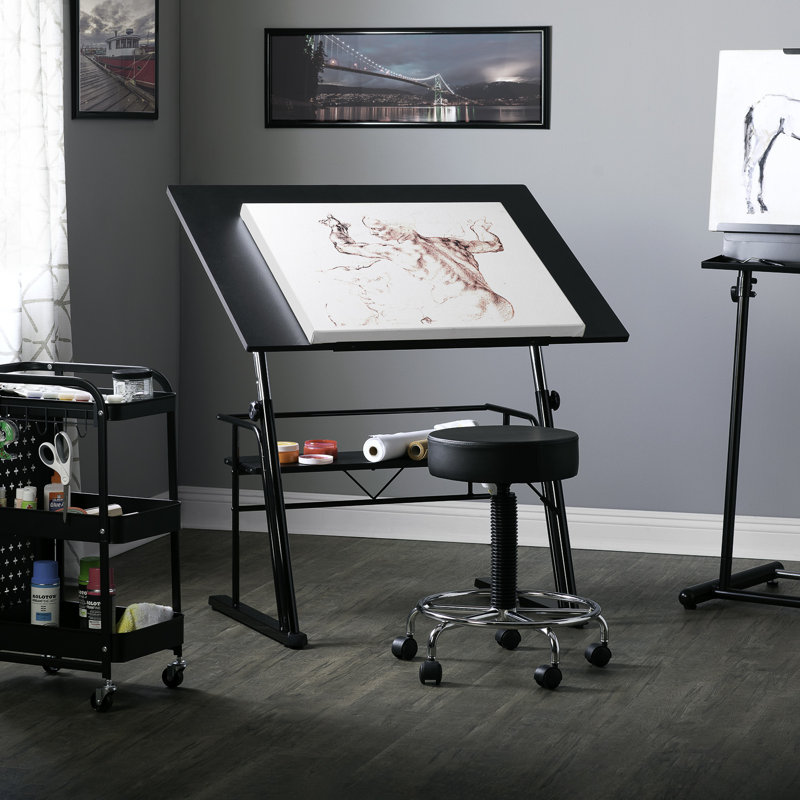 Cowen Adjustable Metal Base Drafting Table, Black