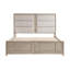 Très grand lit oriental moderne en placage de frêne avec tête de lit et rangement en tissu texturé, parfait pour les chambres élégantes. (Matelas non inclus)