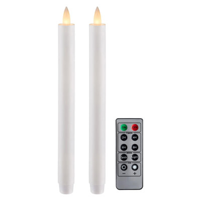 Flameless Taper Candles Flickering with Remote and Timer, 3D Moving Flame Taper Candle Battery Operated to 400 Hours, 9 Inch Window Candles, (White)